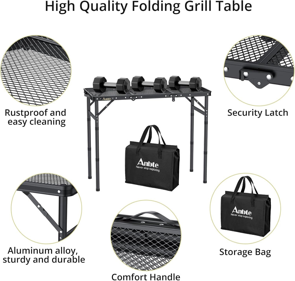 Anbte 3 ft Folding Grill Table, Aluminum Camping Table 3 Heights Max 27.5"