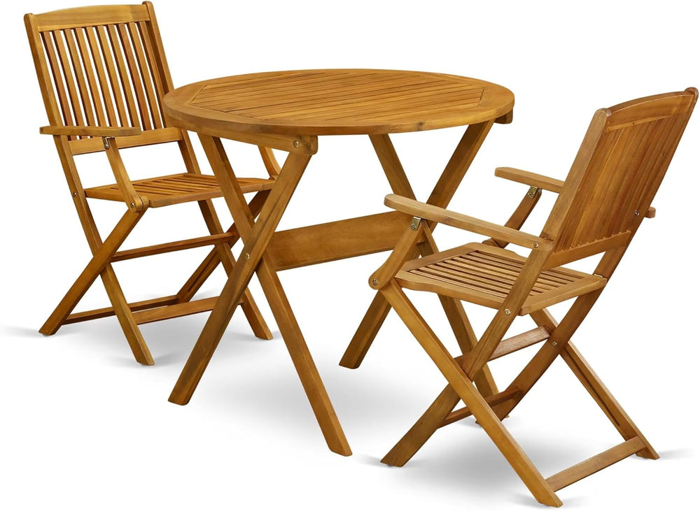 East West Furniture MNCM3CANA 3 Piece Folding Patio Bistro Sets Outdoor Set C...