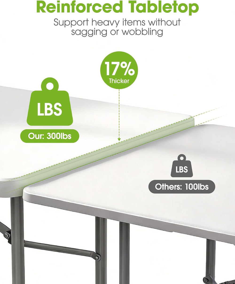 Pureegg 6ft Folding Table, Foldable Dining Indoor Outdoor White 2 Pack
