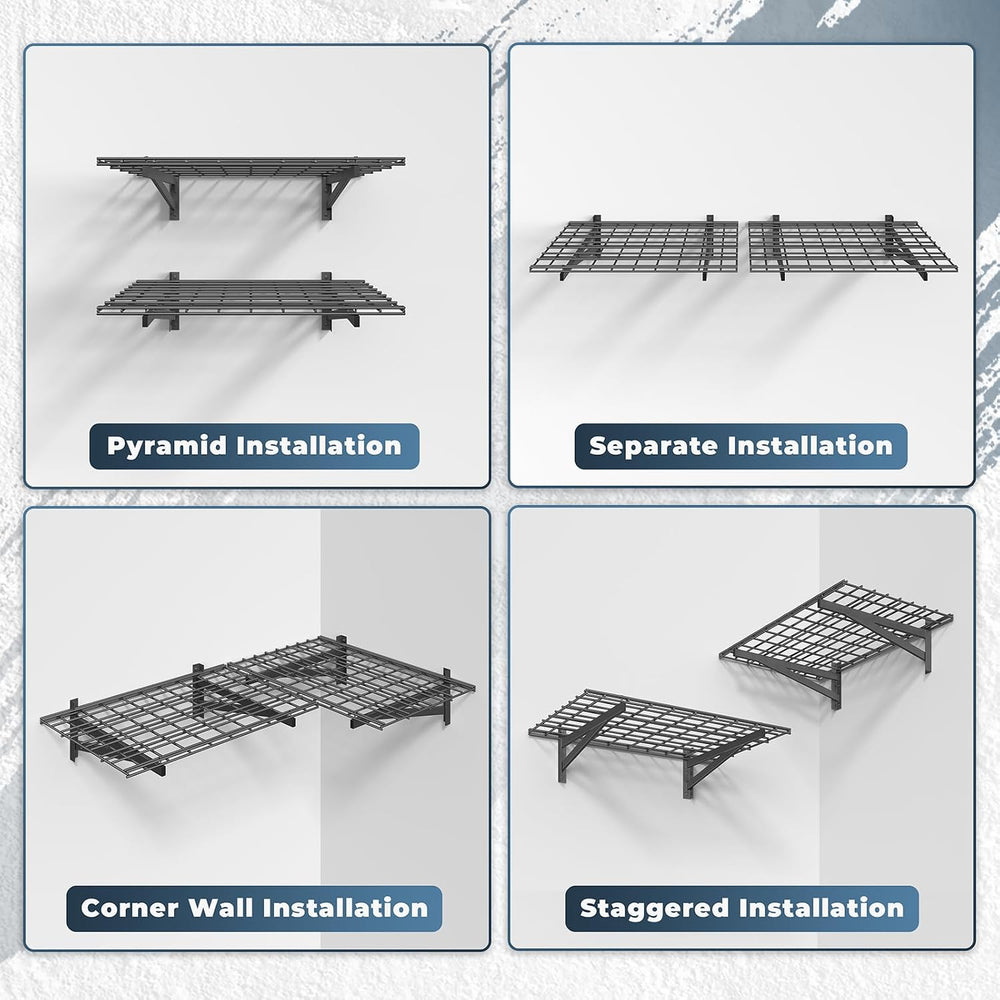 2 Pack Wall Mounted Garage Shelving, 2x3ft, 700lbs Integrated Grid