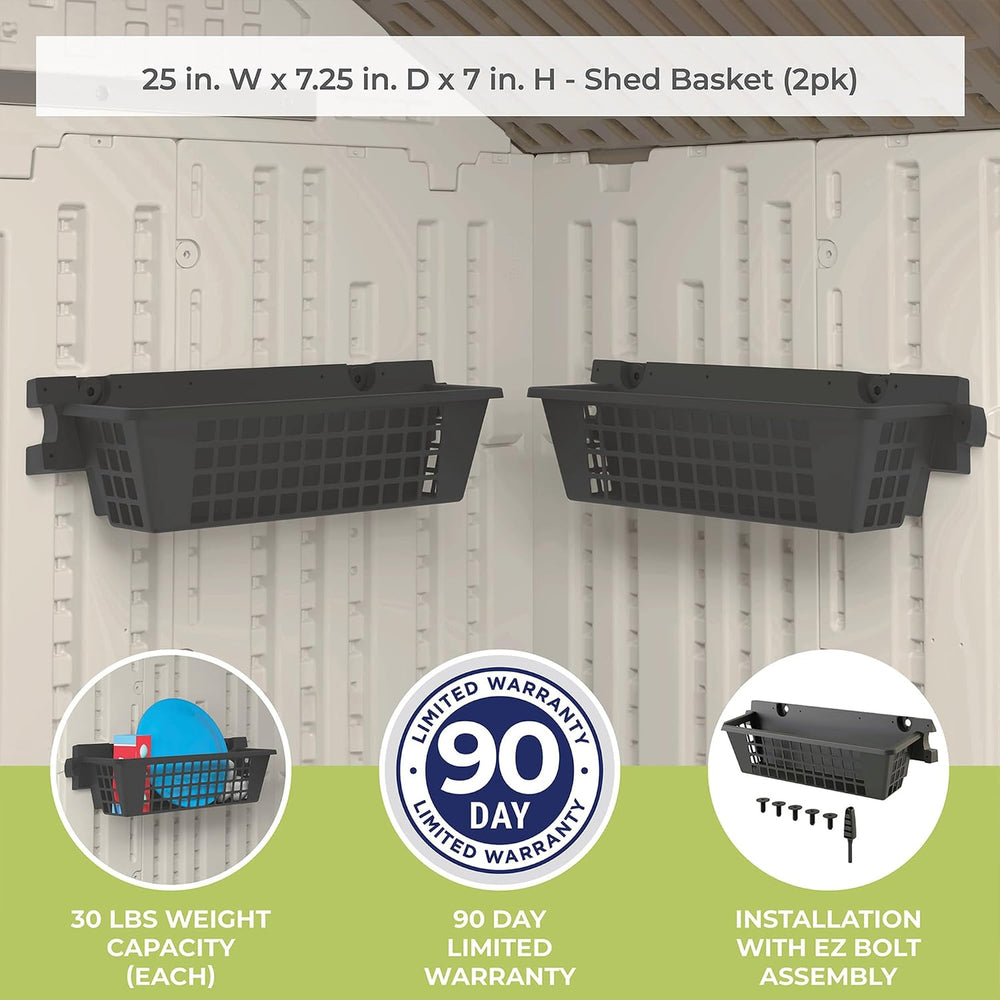 Suncast 2-Pack Accessory Baskets, Resin Organizers for Shed, Black, 25" ...