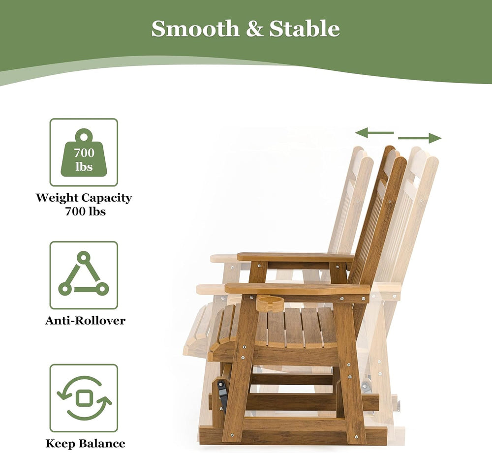 Poly Lumber Patio Glider for One Person, with Cup Holders, High Backrest and ...