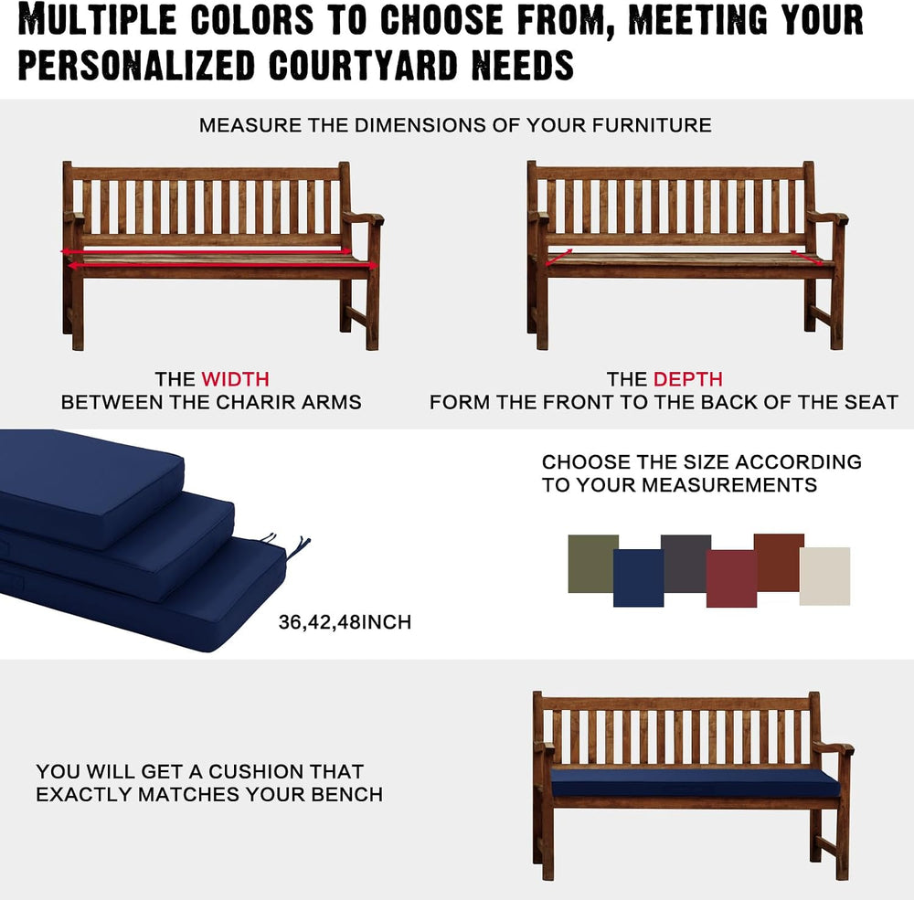 Outdoor Bench Cushion Waterproof with Memory Foam,Patio Bench Cushions for Ou...