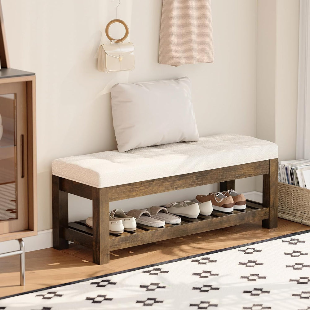 47.2" Upholstered Ottoman Bench with Wood Storage Shelf