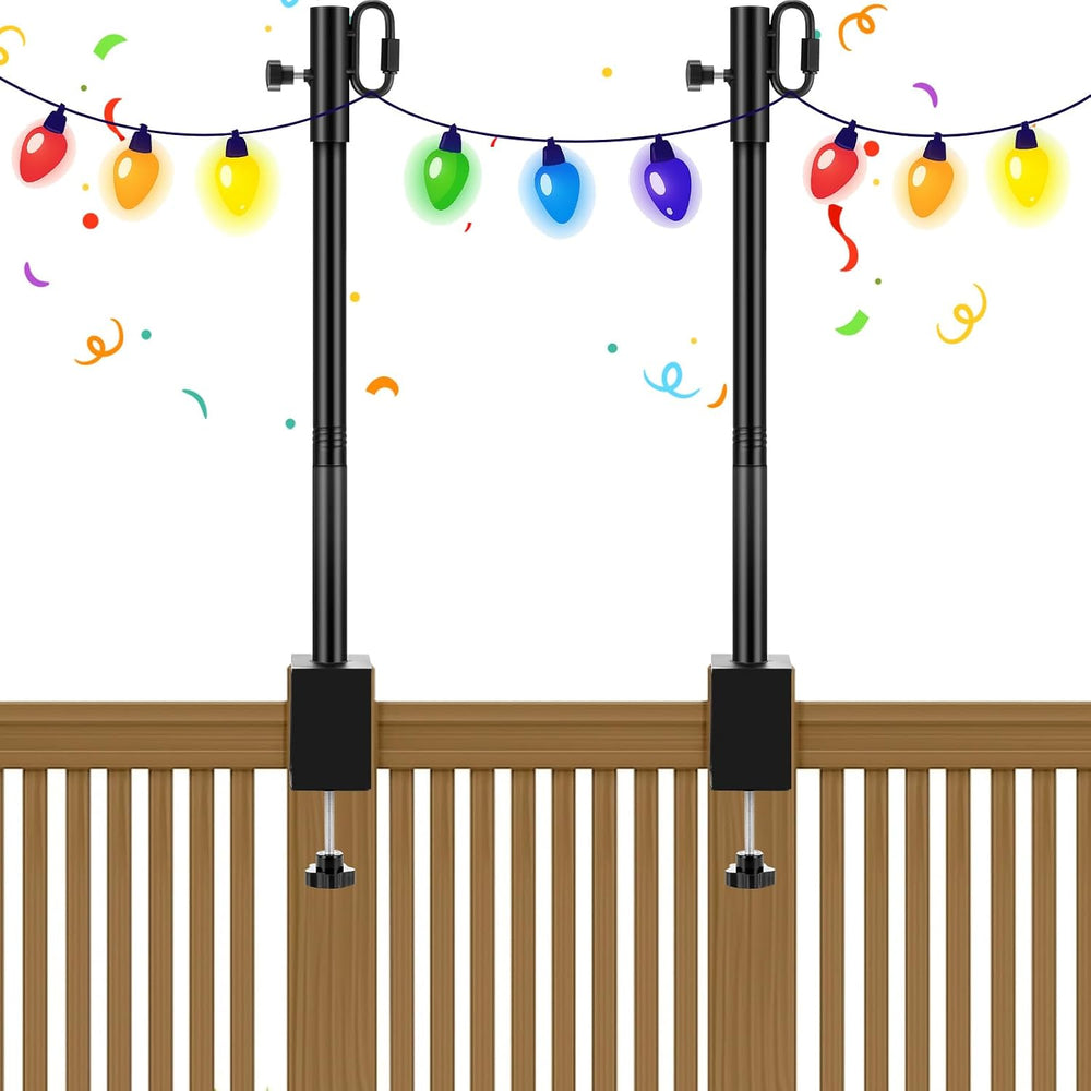 2 Pack Deck String Light Poles with Adjustable 3" Clamp, Outdoor Light P...