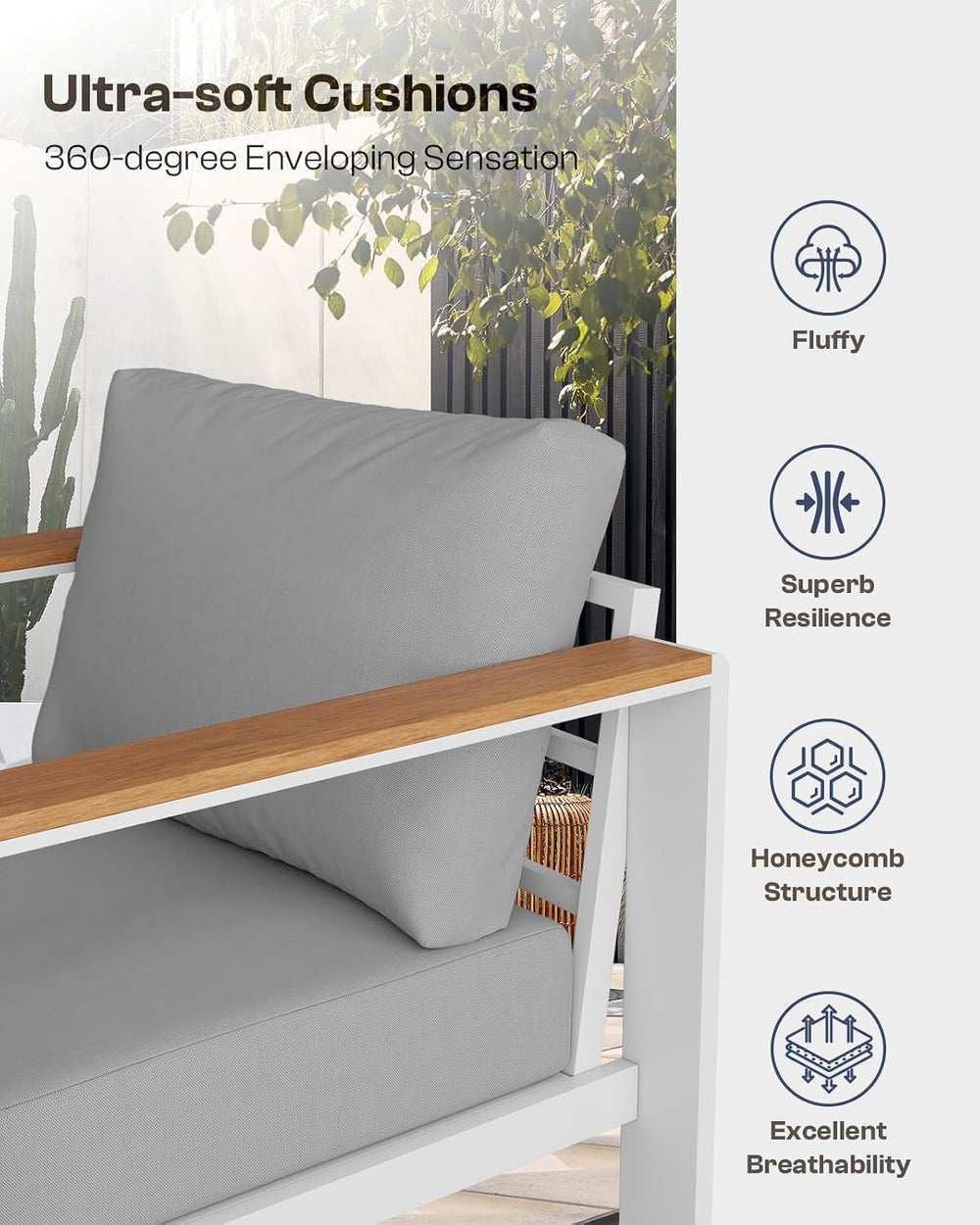 Aluminum Outdoor Patio Furniture Set with Coffee Table, 5 Piece Patio Convers...
