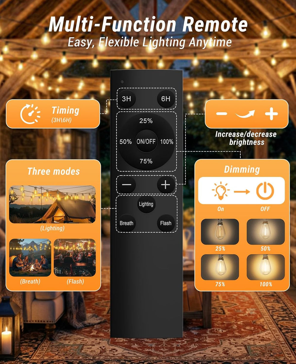 Tenmiro 200FT LED Outdoor String Lights with Remote, 72+2 Shatterproof Bulbs ...