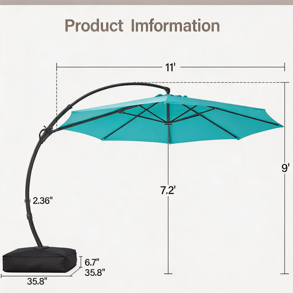 Outdoor Patio Umbrella with Base, 11 FT Deluxe Curvy Cantilever Umbrella Heav...
