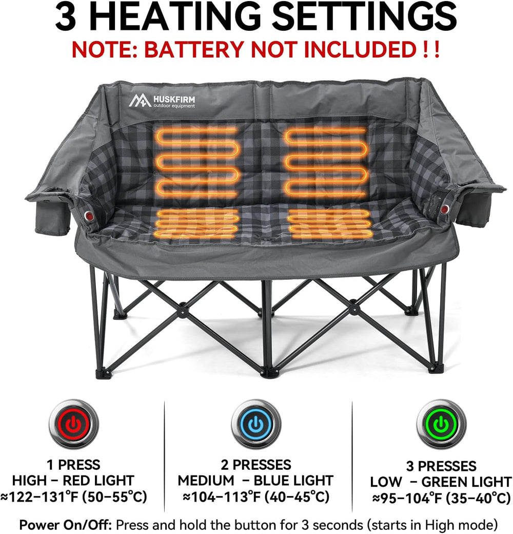 Heated Double Camping Chair Oversized with 3 Temperature Settings