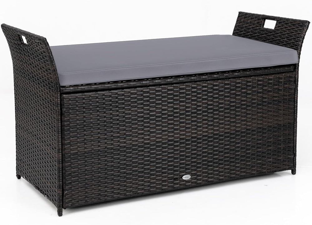 Tangkula 68 Gallon Outdoor Wicker Storage Bench, Patio Storage Box with Hand-...