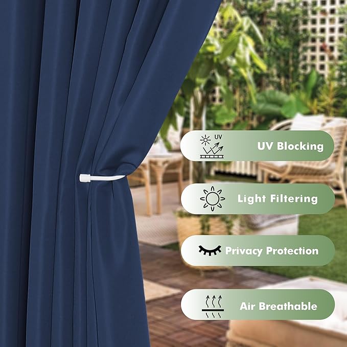 HolidayIdeas Outdoor Curtains for Patio Waterproof, 6 Panels - 54x95 Inches -...