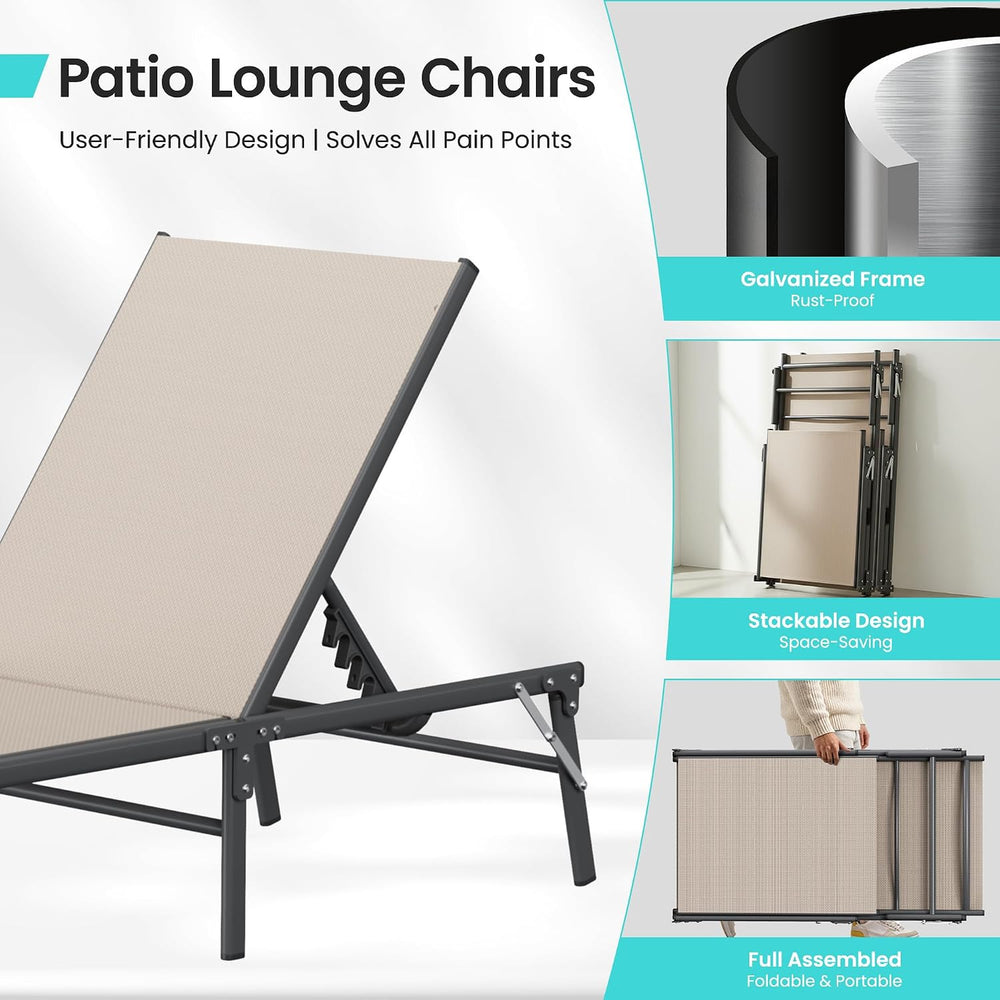 Amopatio Outdoor Lounge Chairs Poolside Chaise Lounge for Patio Set of 2 | wi...