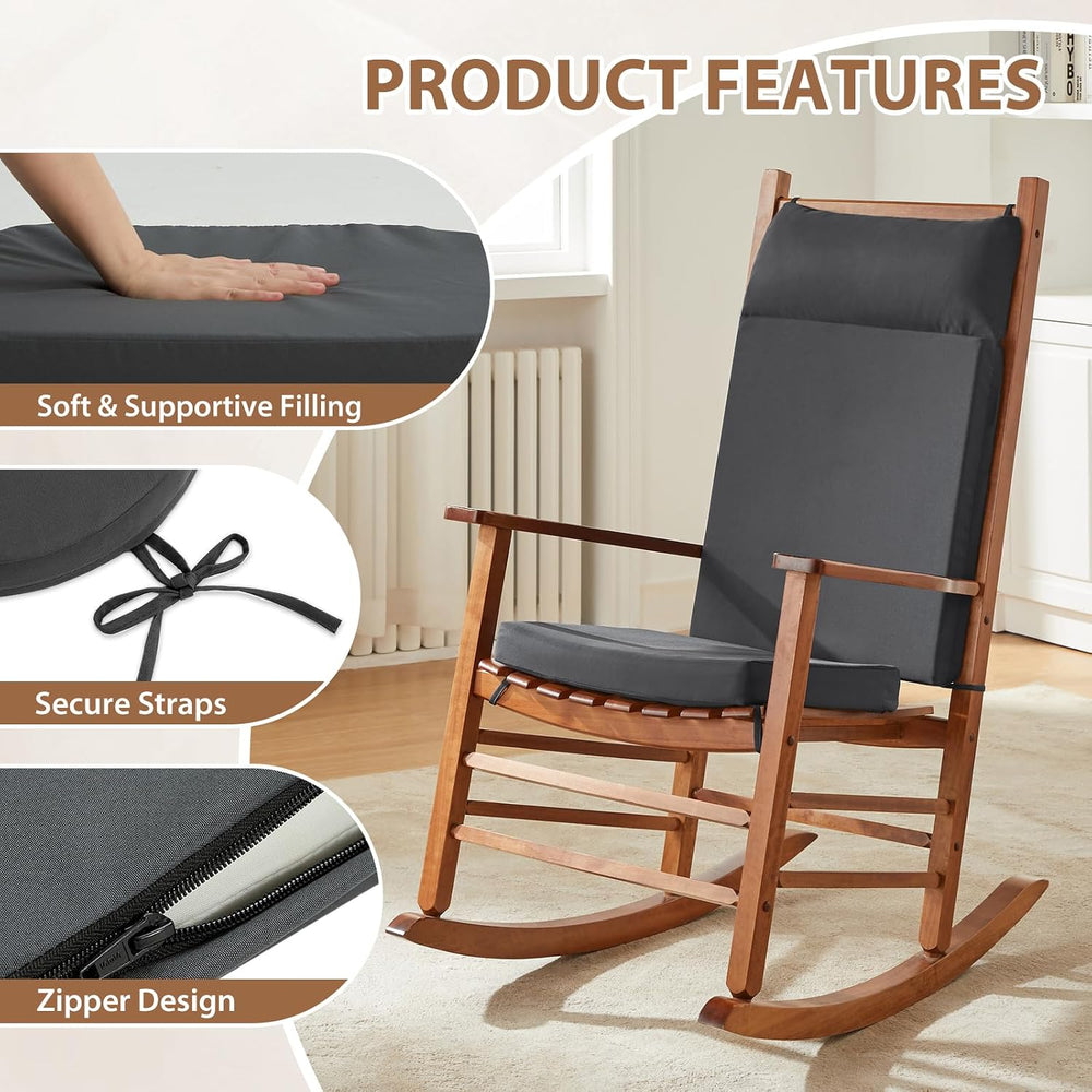 Waterproof Outdoor & Indoor Rocking Chair Cushions, Dark Grey