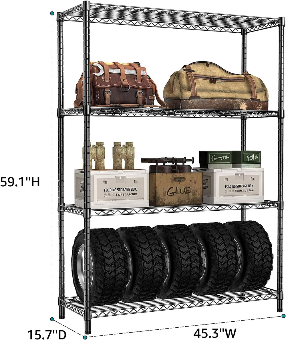 1400 LBS Garage Black Shelving Wide Storage Shelves 4 Tier Adjustable Heavy D...