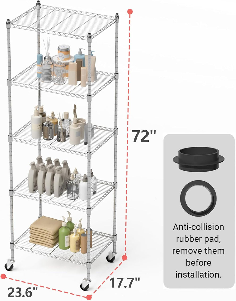 Garage Shelving with Wheels, 5 Tier Shelving Unit and Adjustable Feet, 865 lb...