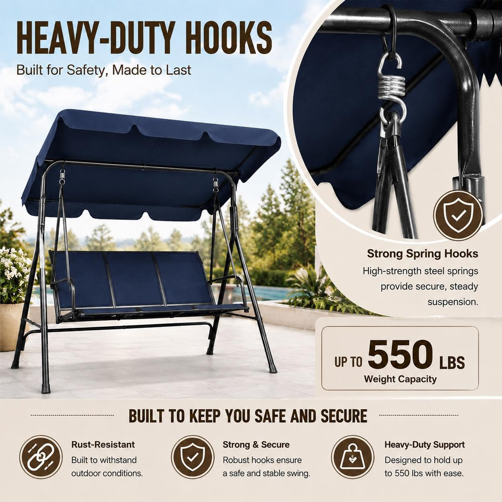 Yaheetech 3-Seat Patio Swing Chair w/Texteline Fabric Ez Setup, Blue