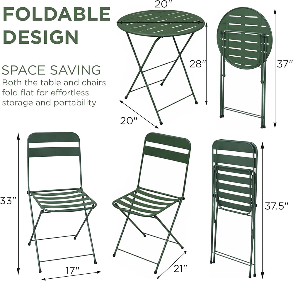 Alpine Corporation VTFAM168A-GN 3-Piece Green Metal Folding Bistro Set – 20&q...