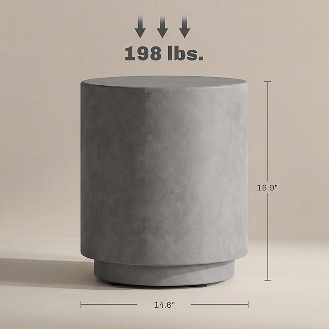 HOMCOM Outdoor Side Table, Round Small End Table with Concrete Finish for Ind...