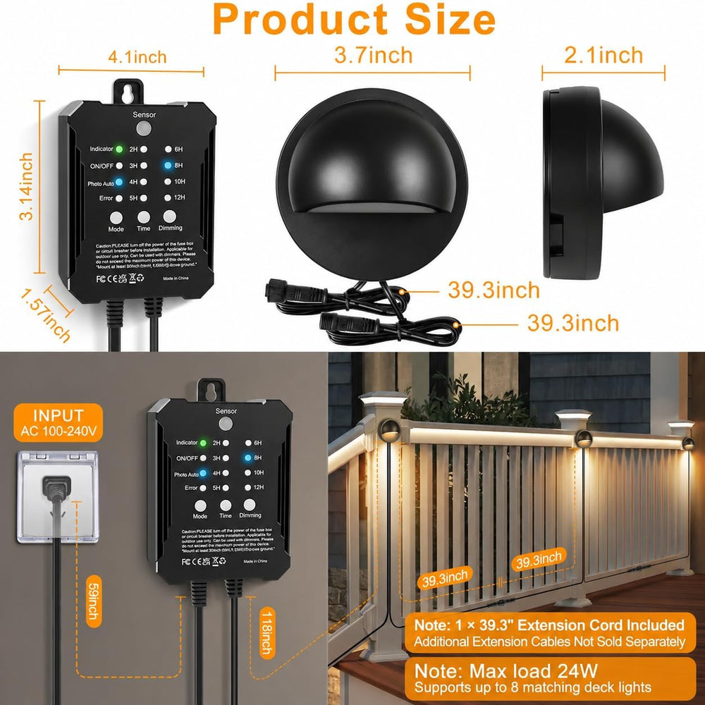 Low Voltage LED Deck Lights Kit with Plug-in Transformer, Dusk-to-Dawn Timer ...