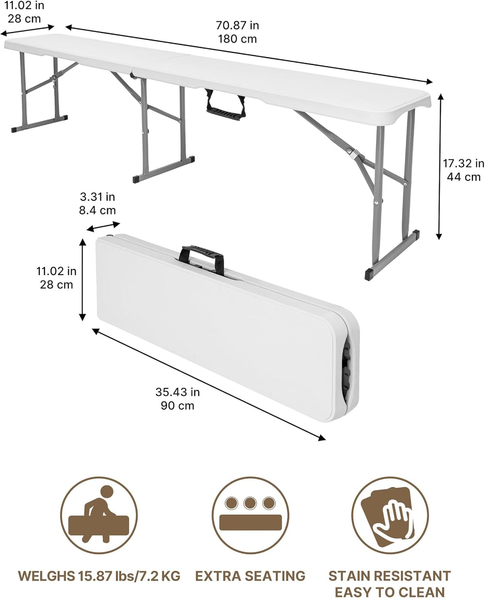 6FT Folding Bench, White HDPE Outdoor Bench, Folds in Half