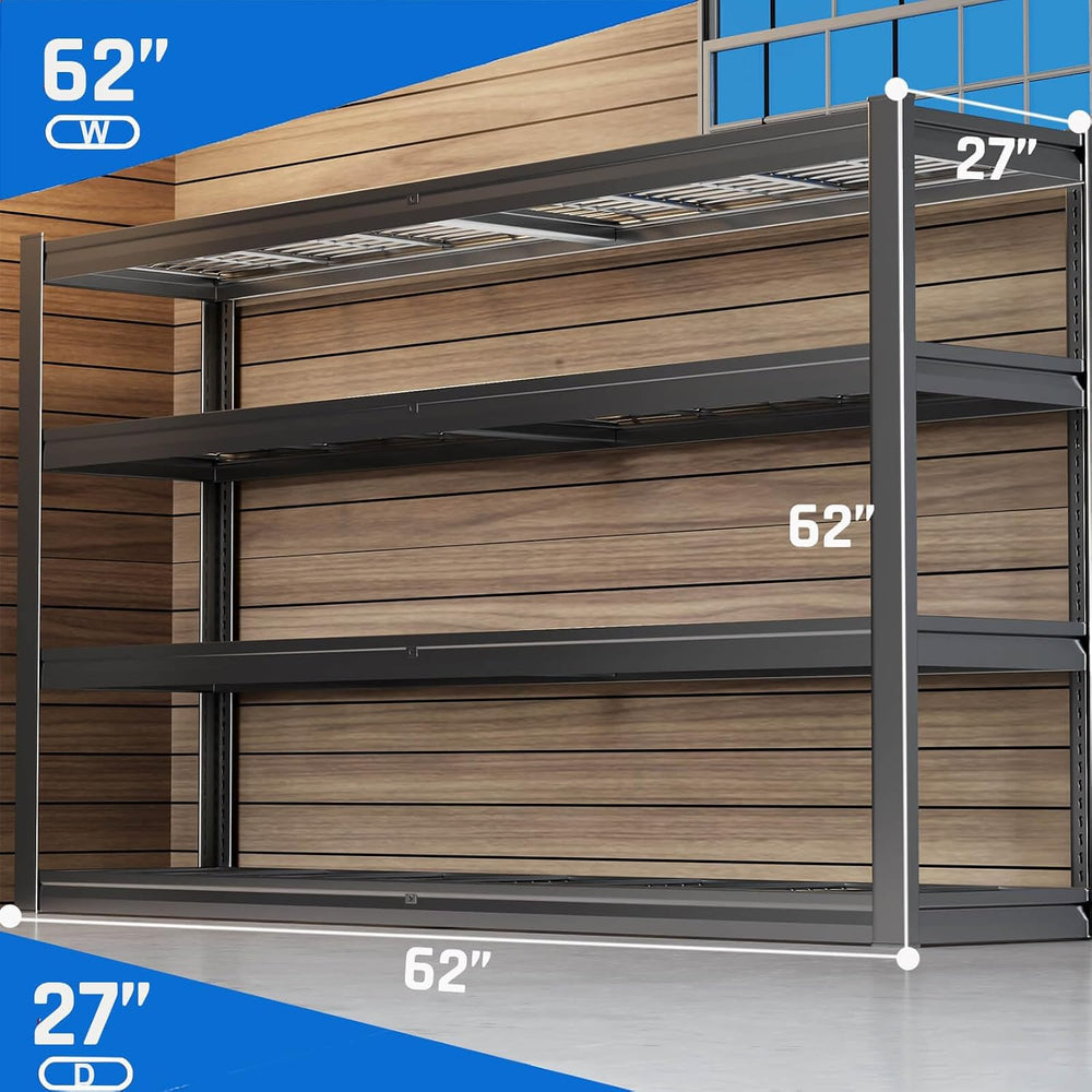 62" W Garage Shelving Heavy Duty, 4 Tier Garage Shelves, 27" D Adju...