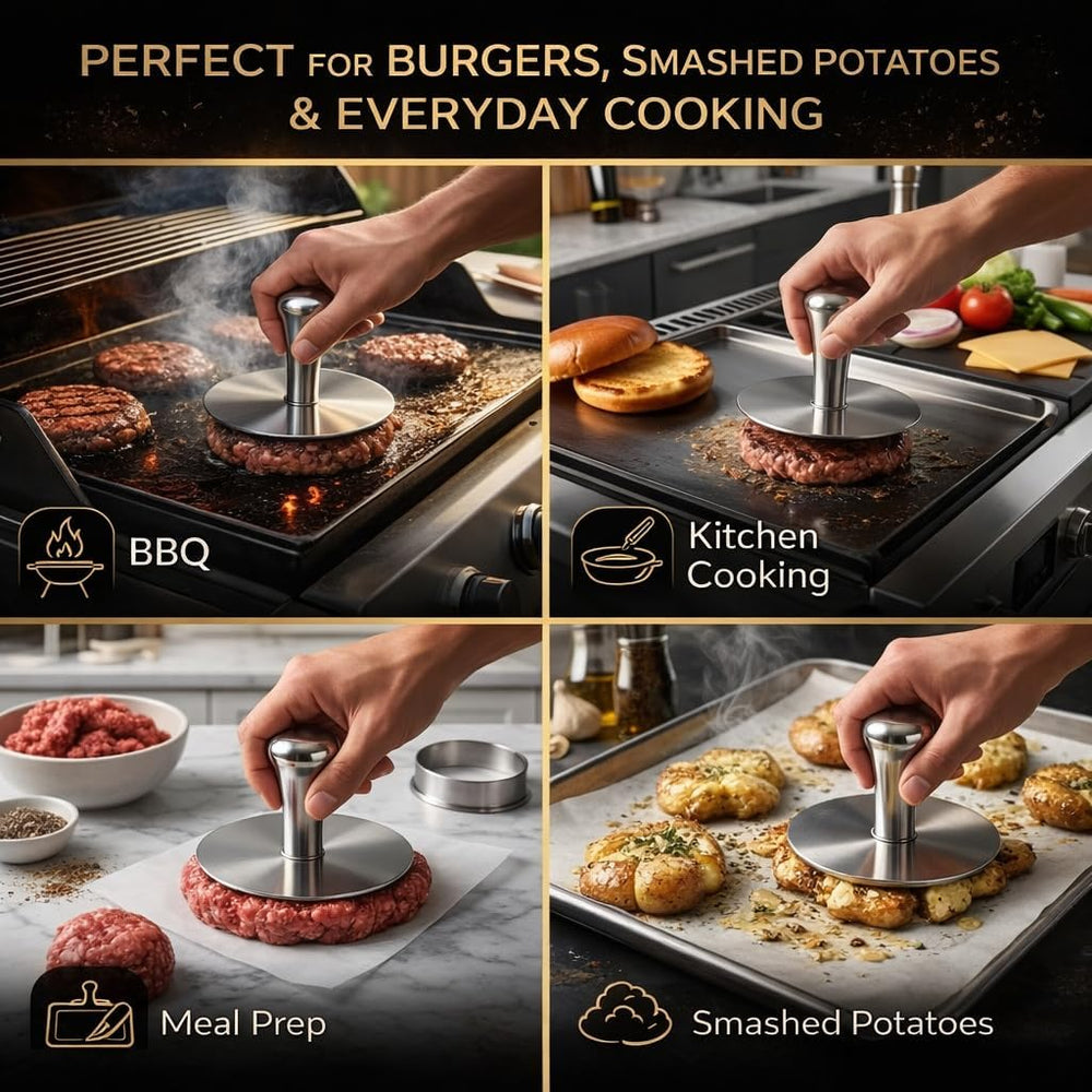 Premium Stainless Steel Smash Burger Press, Heavy Duty Burger Smasher with Er...