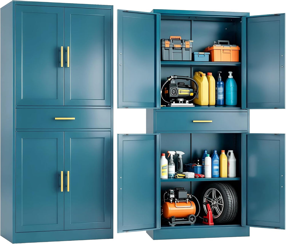 71" Metal Garage Storage Cabinet with 1 Drawer,2 Adjustable Shelves