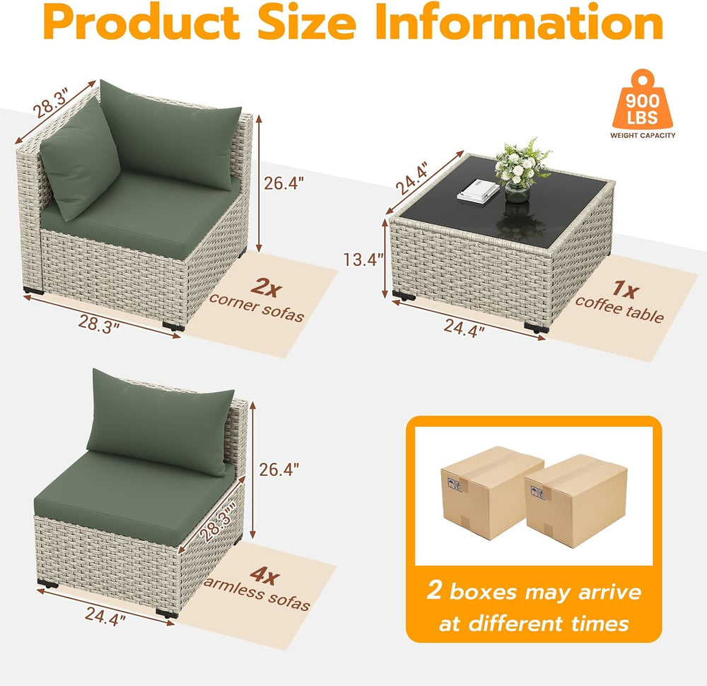 UDPATIO Outdoor Patio Furniture Set 7 Pcs Wicker Sectional Sofa Green