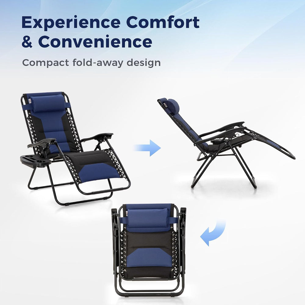 MAISON ARTS Foldable Zero Gravity Chair Set of 2, Cup Holder, 28" Seat B...