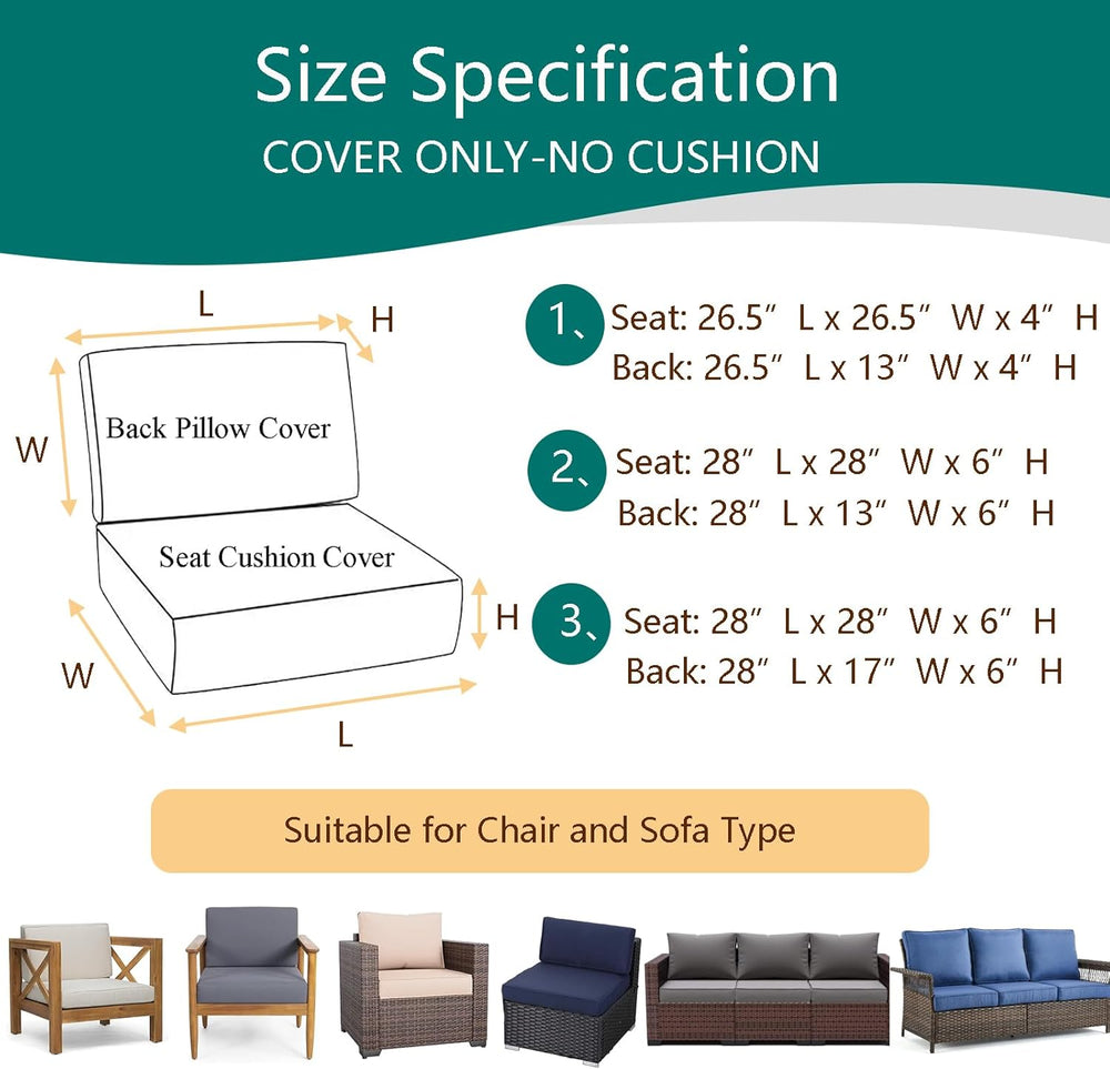 Patio Cushion Covers Replacement, Blue, 28x28x6 & 28x17x6, 4Pcs
