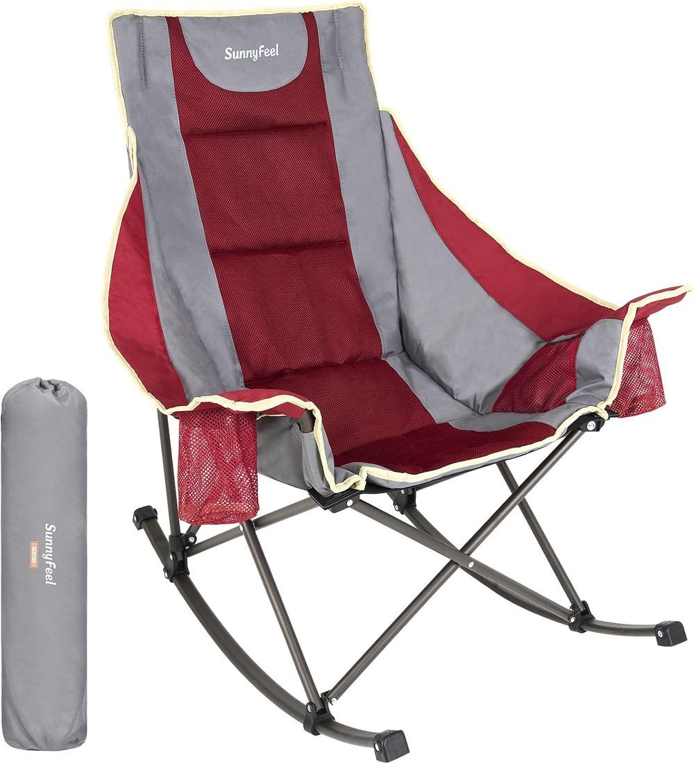 SUNNYFEEL Oversized Folding Rocking Camping Chair for Adults, 500lbs Red