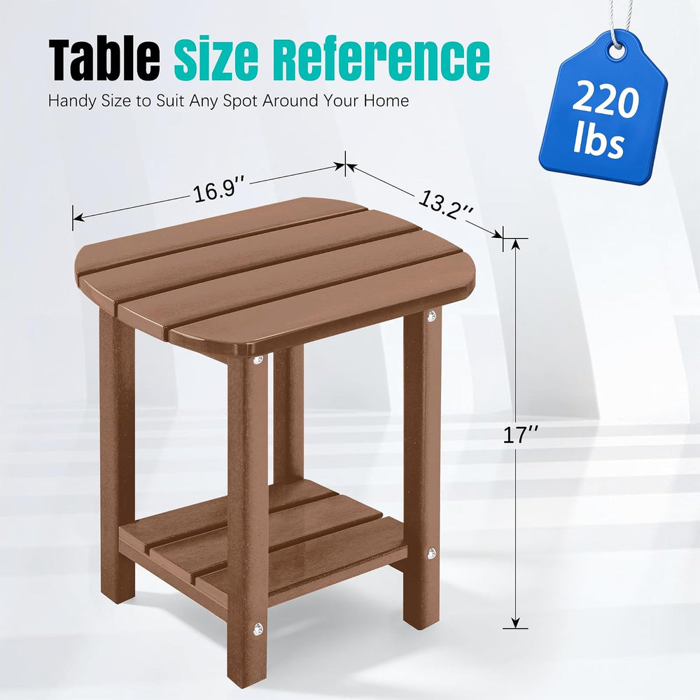 LZRS 2-Tier Patio Side Table, Heavy Duty HDPE Outdoor End Table with Wood Tex...