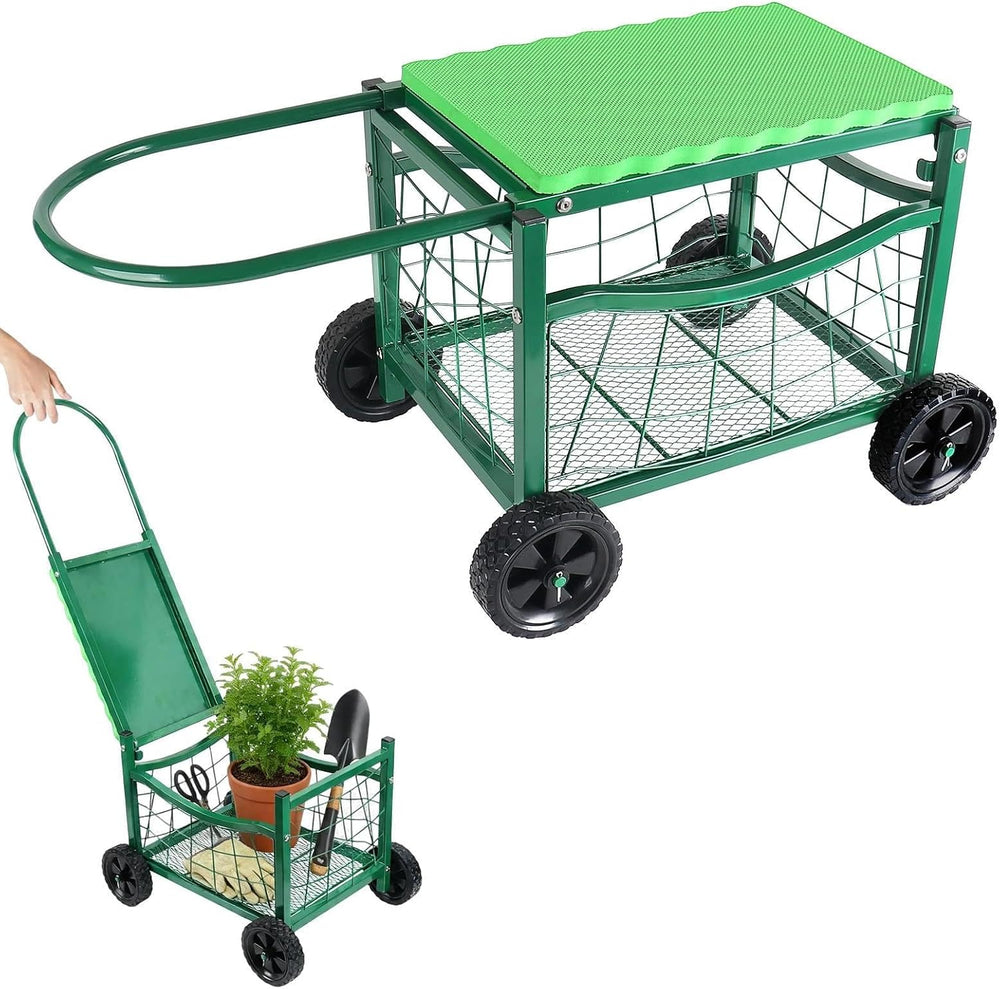 Garden Work Chair with Wheels, Heavy-Duty Gardening Cart with Seat - Garden S...