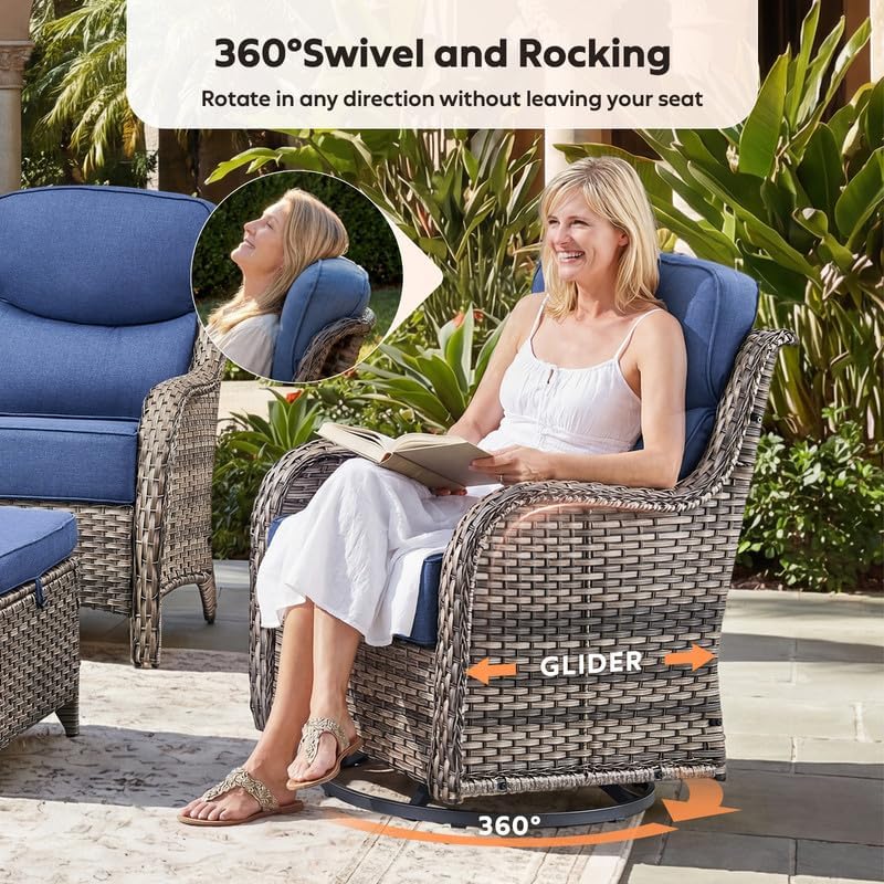8 Pieces Outdoor Wicker Patio Furniture Set with Table High Back 6'' ...
