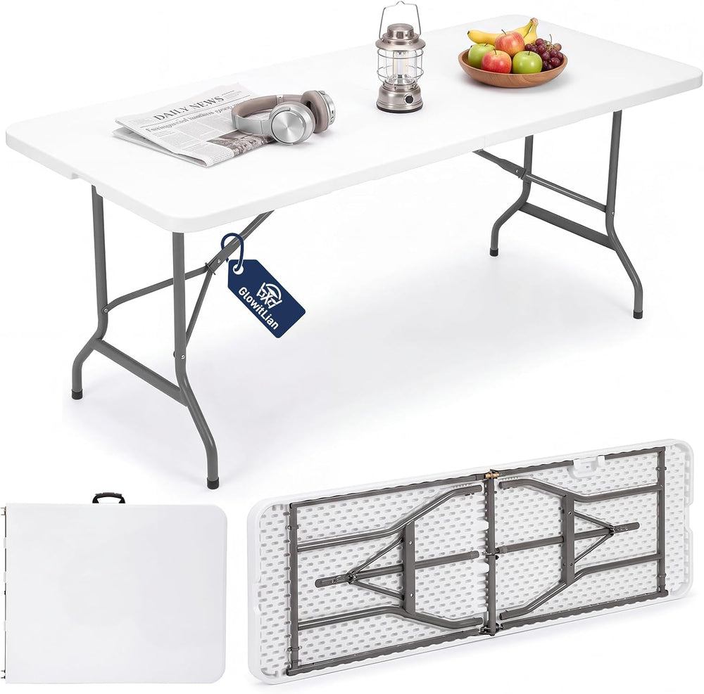 Folding Table 6ft, Heavy-Duty 500lbs Weight Capacity Foldable Table with HDPE...