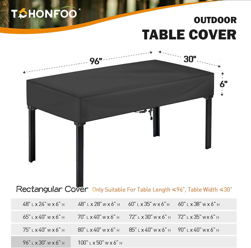 Waterproof Rectangular Patio Table Cover, 96" x 30" x 6", Black