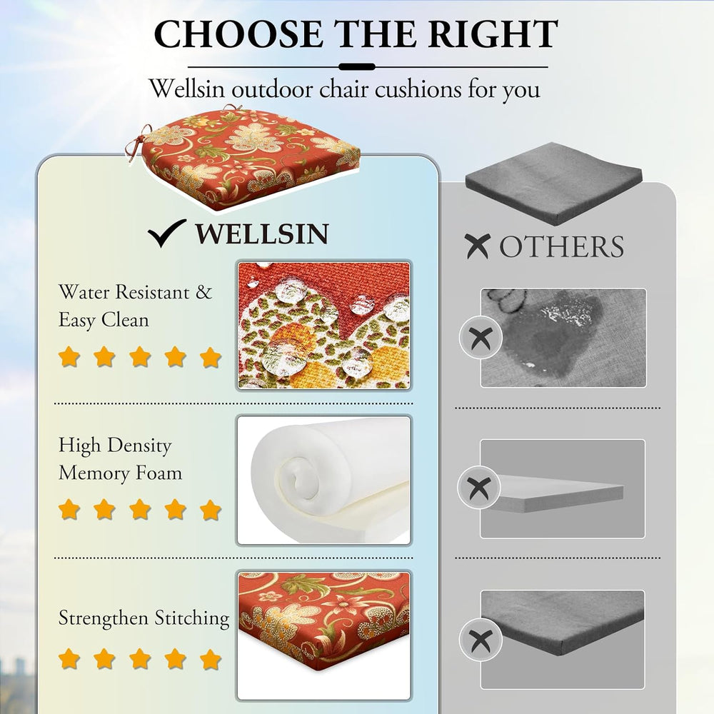 Wellsin Outdoor Chair Cushions for Patio Furniture - Patio Chair Cushions Set...