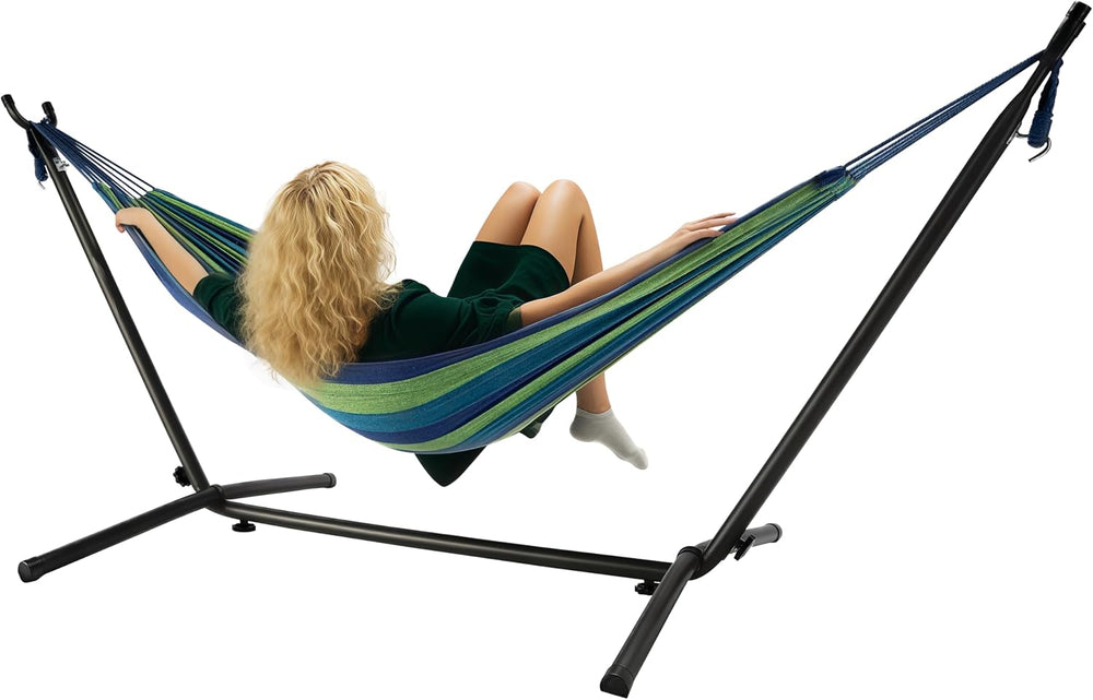 Hammock with Stand for Outside, 450lb Steel Frame, Blue