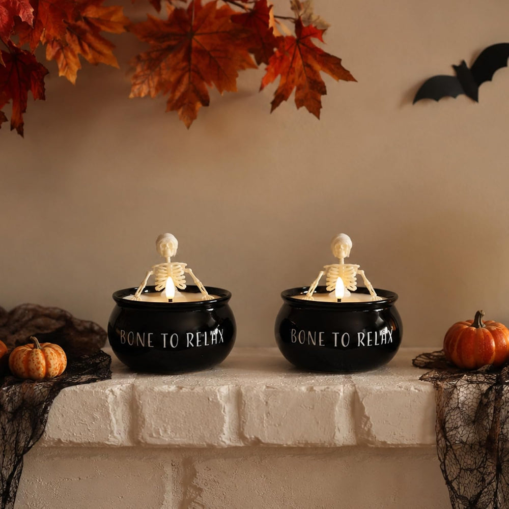 Halloween Flameless Candles 2 Pack, Skeleton Bath Battery Operated Decor