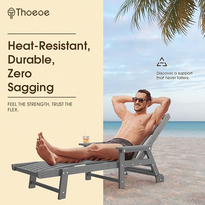 Patio Chaise Lounge Chair Set of 4, Oversized Lounge Chair Outdoor with 5 Pos...