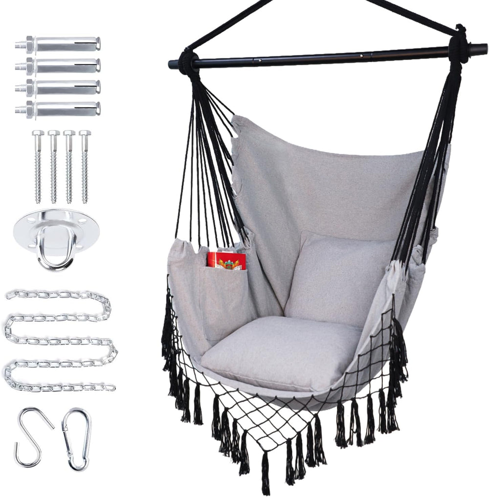Hammock Chair Hanging Rope Swing Chair,Max 450 Lbs, Large Hanging Chair with ...