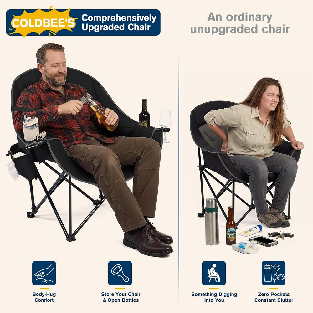 Oversized Camping Chairs for Adults - Heavy Duty Padded Outdoor Camp Chair