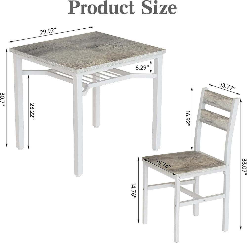 Hooseng 3 Piece Dining Table Set for 2, Small Wooden Kitchen Table with Stora...