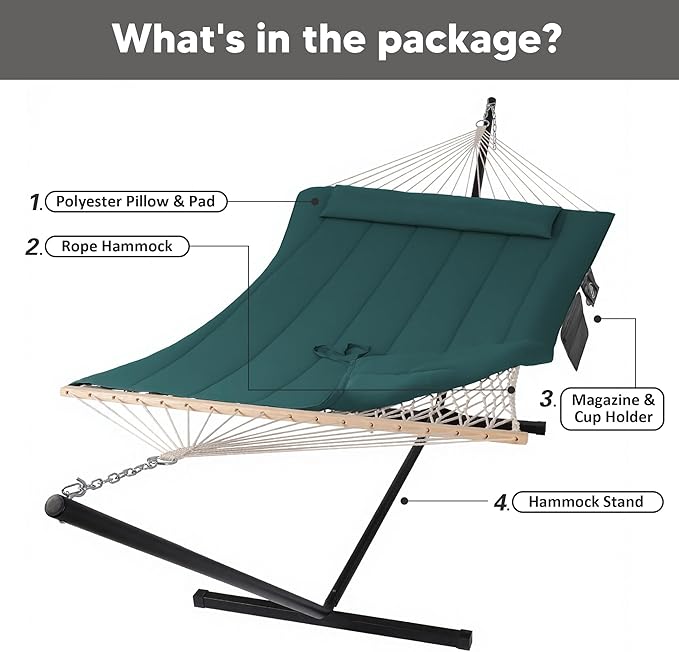 SUNCREAT Hammocks Two Person Hammock with 12ft Stand Included, Max 475lbs Cap...