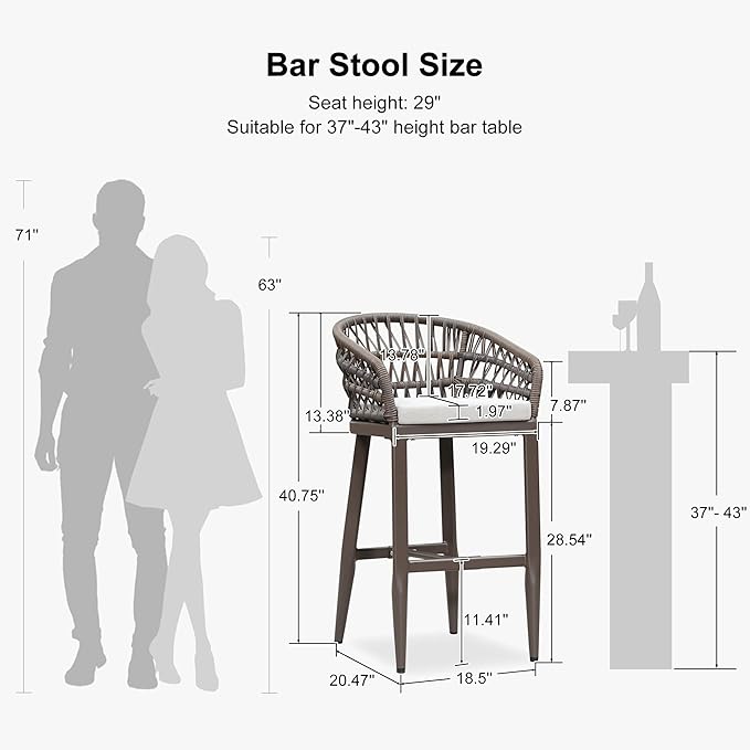 PURPLE LEAF Outdoor Rattan 29" Bar Stools Set of 2, Modern Boho Aluminum...
