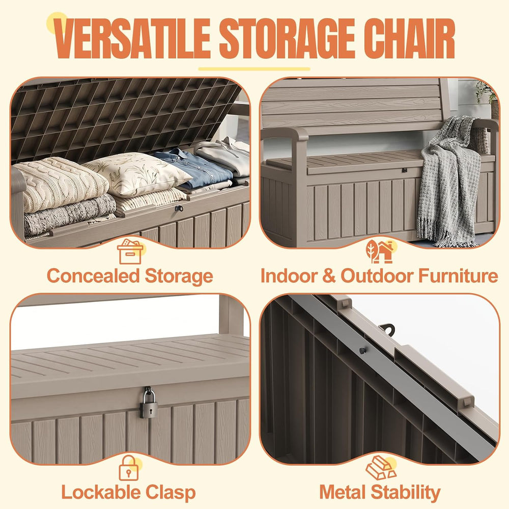 Storage Bench Outdoor Deck Box, 120 Gallon Lockable Patio Furniture