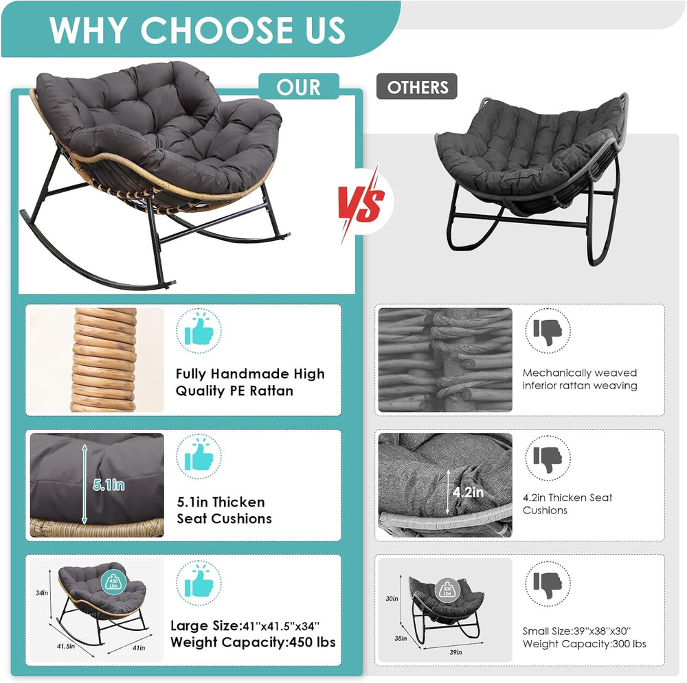 RADIATA 2 PCS Indoor Outdoor Papasan Rocking Chair, Oversized Lounge Chair