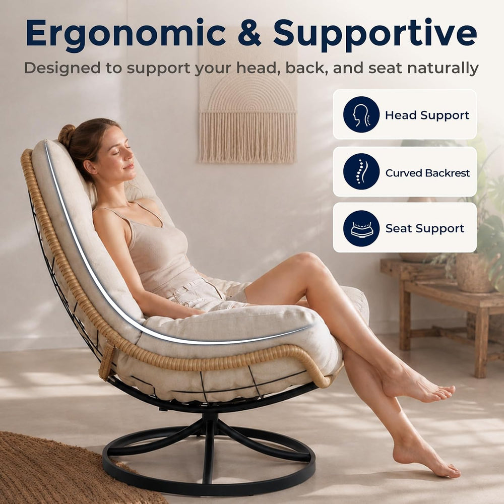 Outdoor Wicker Swivel Chair, 360° Rotating Patio Chair, Oatmeal