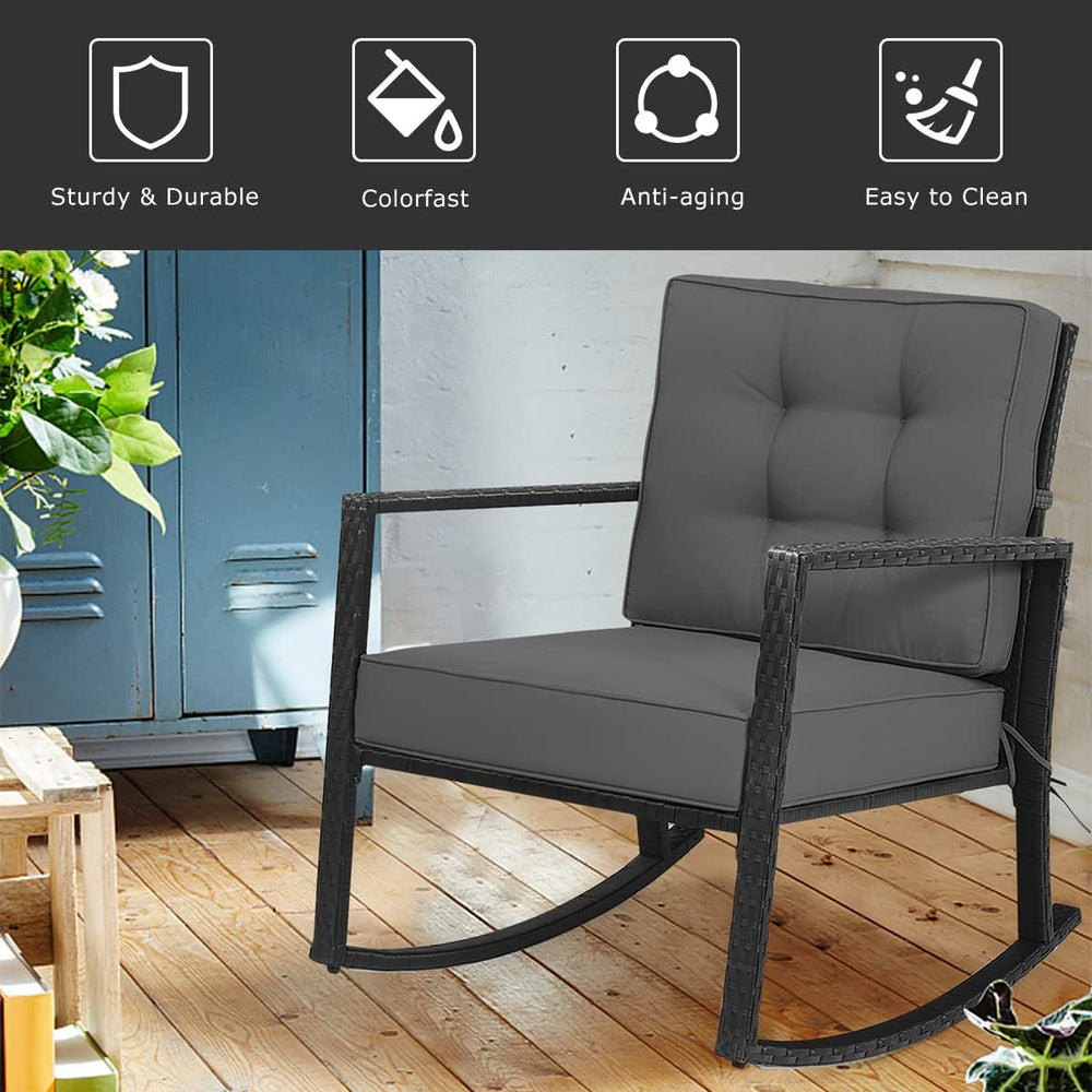 Tangkula Outdoor Rocking Chair with 5” Thick Soft Cushions, Grey (1)
