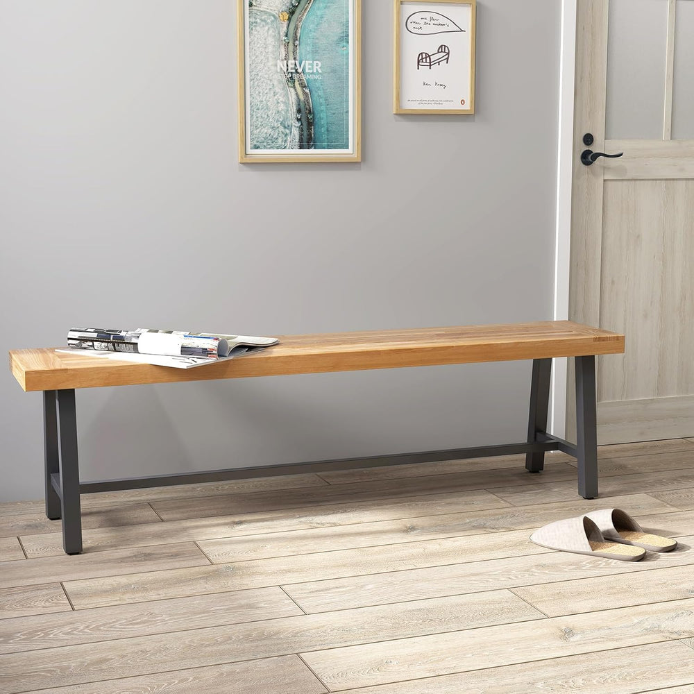 Outdoor Bench Garden Bench, 63" Backless Acacia Wood Bench with Heavy-Du...